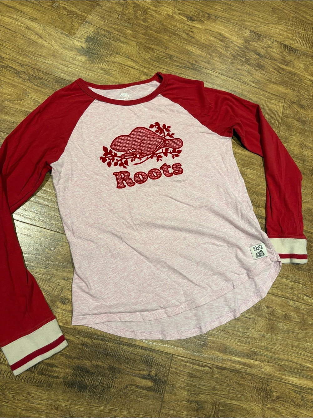 Roots Girls' Pink & Red Raglan Long Sleeve Tee